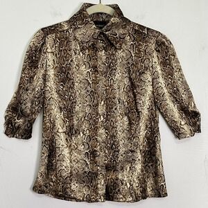 VTG Y2K Snake Print Button-Up Blouse Pantology 10P Soft Glam, Coquette